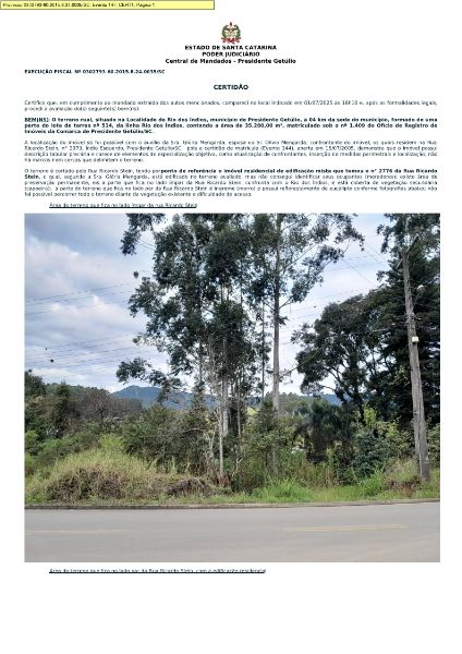 2ª PRAÇA: TERRENO ÁREA 35.280m², CASA + EUCALIPTO, localizado em Presidente Getúlio - SC