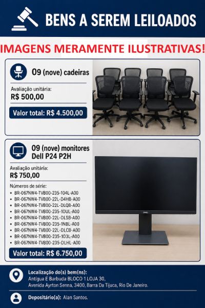 LOTE 01-09 (nove) cadeiras e 09 (nove) mon. Dell.