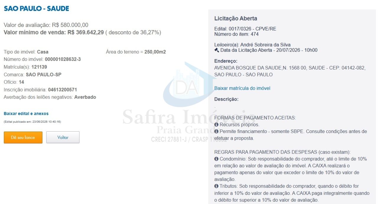 Imoveis Caixa Leiloes para Venda - Saúde