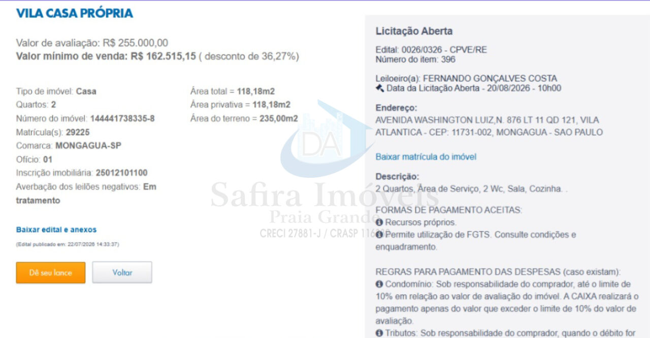 Imoveis Caixa Leiloes para Venda - Vila Atlantica