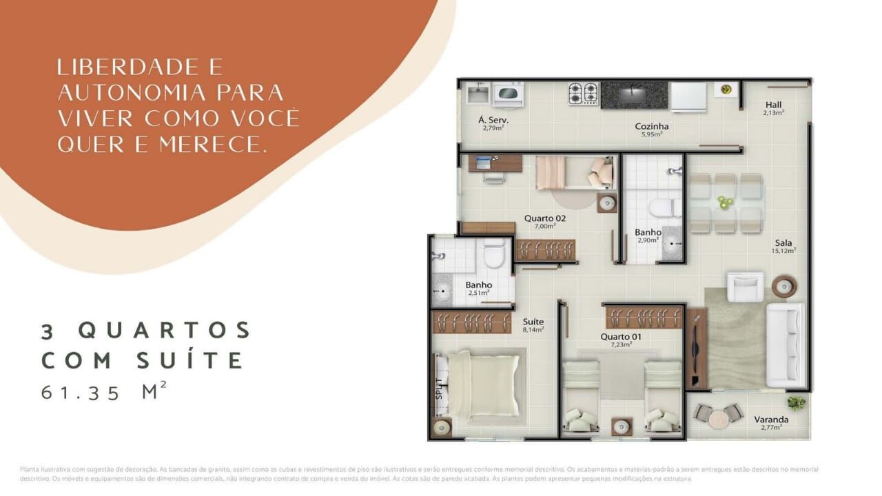 Apartamento à venda com 3 quartos, 61m² - Foto 1