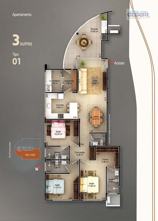 Apartamento à venda com 3 quartos, 133m² - Foto 3