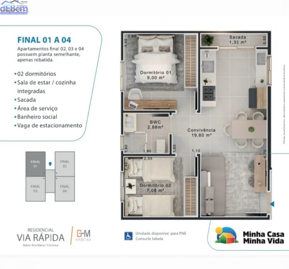 Apartamento à venda com 2 quartos, 46m² - Foto 2