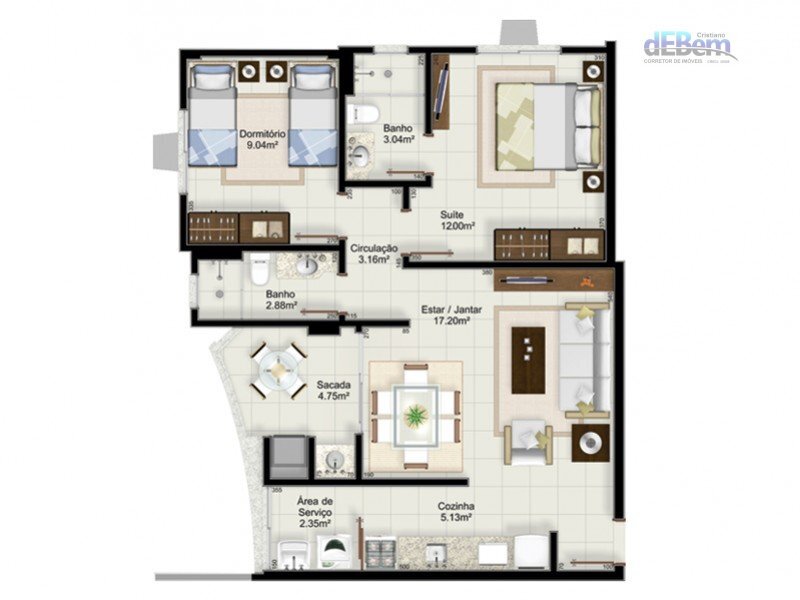 Apartamento à venda com 2 quartos, 69m² - Foto 3