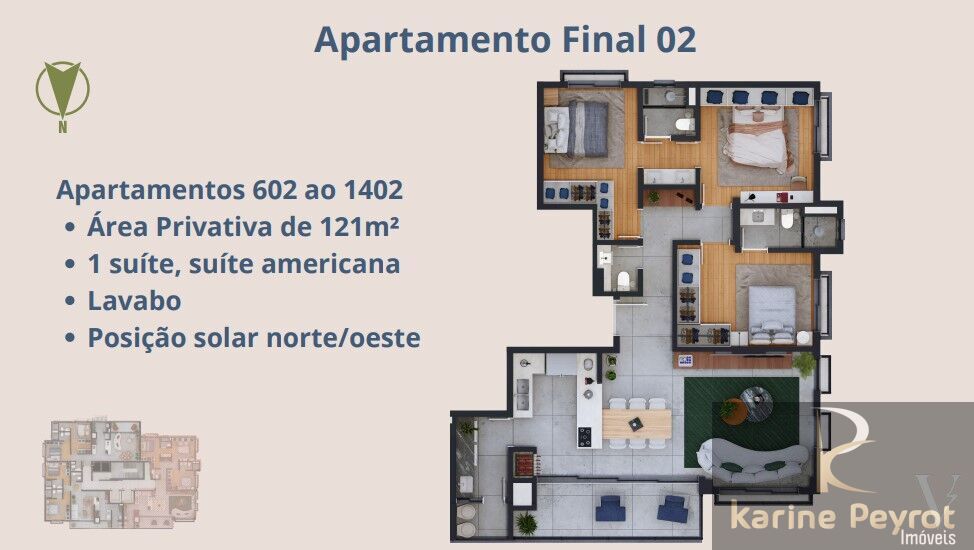 Apartamento à venda com 3 quartos, 121m² - Foto 2