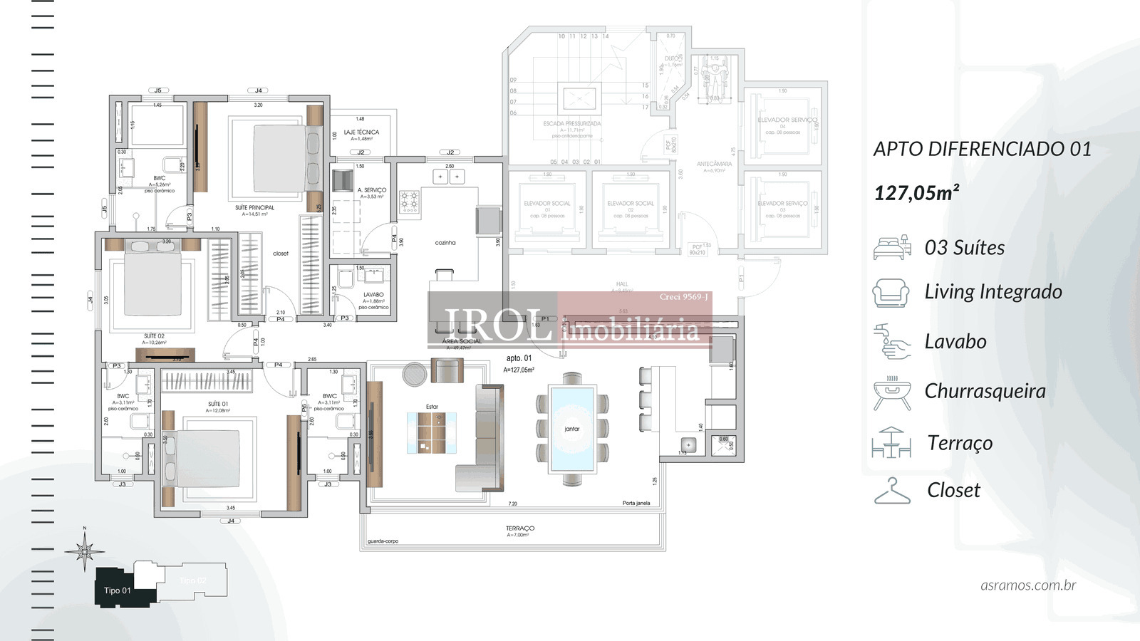 Apartamento à venda com 3 quartos, 127m² - Foto 4