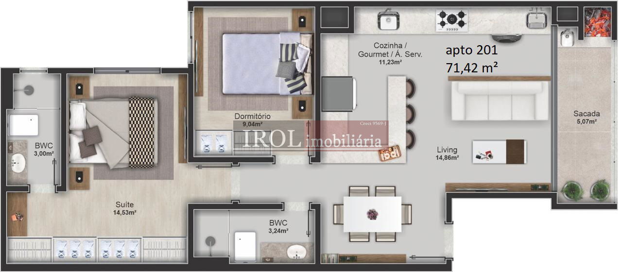 Apartamento à venda com 2 quartos, 68m² - Foto 3