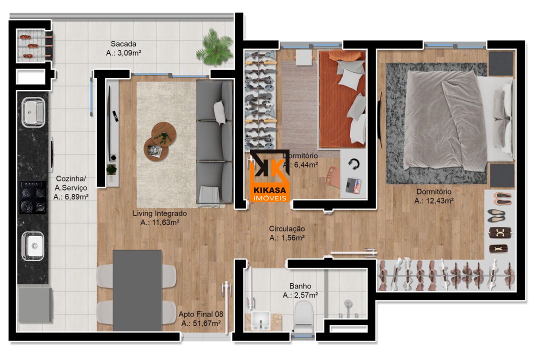 Apartamento, 2 quartos, 51 m² - Foto 3
