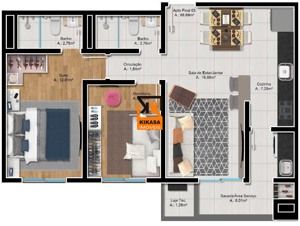 Apartamento, 2 quartos, 66 m² - Foto 3