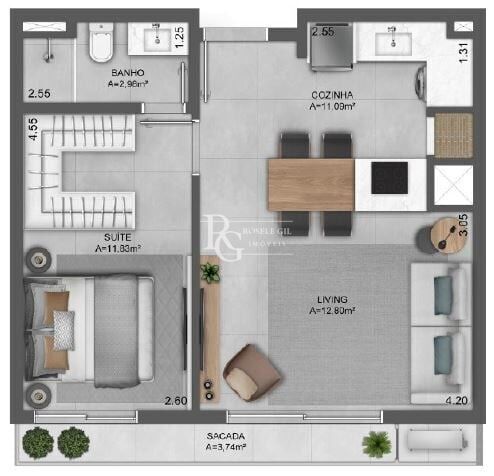 Apartamento à venda com 1 quarto, 47m² - Foto 3