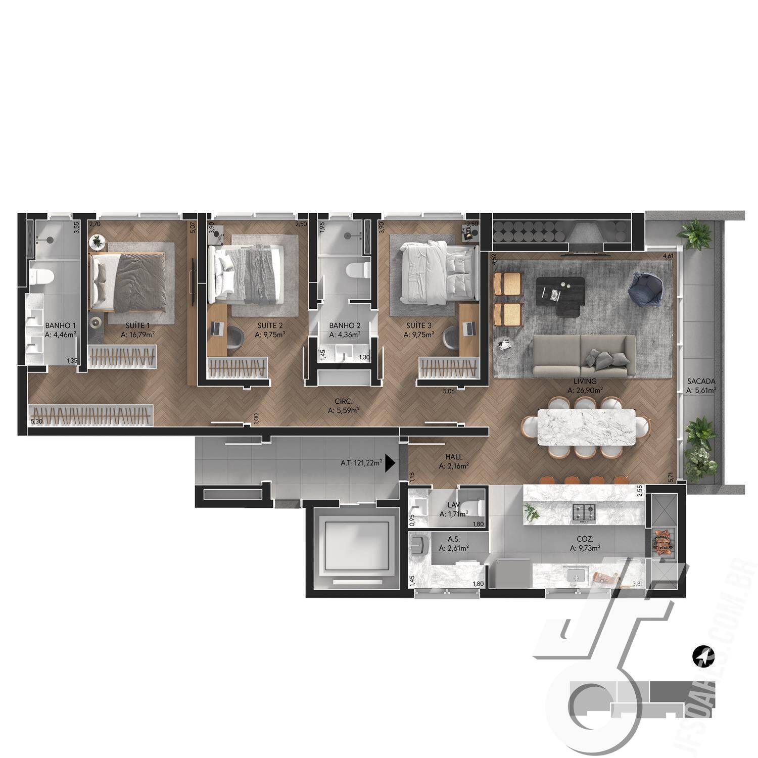 Apartamento, 3 quartos, 94 m² - Foto 2