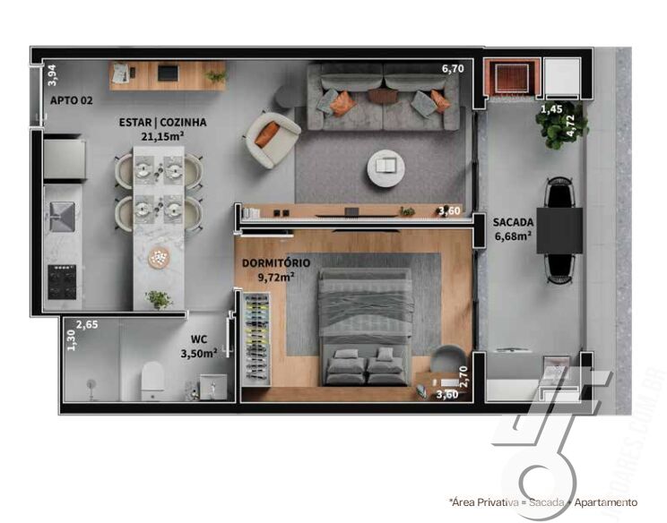 Apartamento, 1 quarto, 49 m² - Foto 3