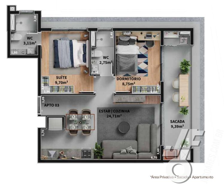 Apartamento, 2 quartos, 71 m² - Foto 2