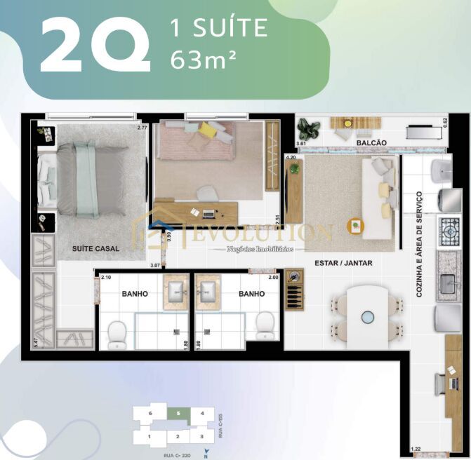 Apartamento à venda com 2 quartos, 63m² - Foto 6