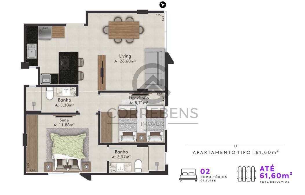 Apartamento à venda com 2 quartos, 61m² - Foto 6