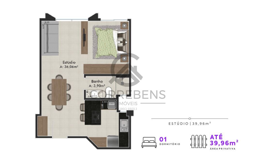 Apartamento à venda com 1 quarto, 39m² - Foto 6