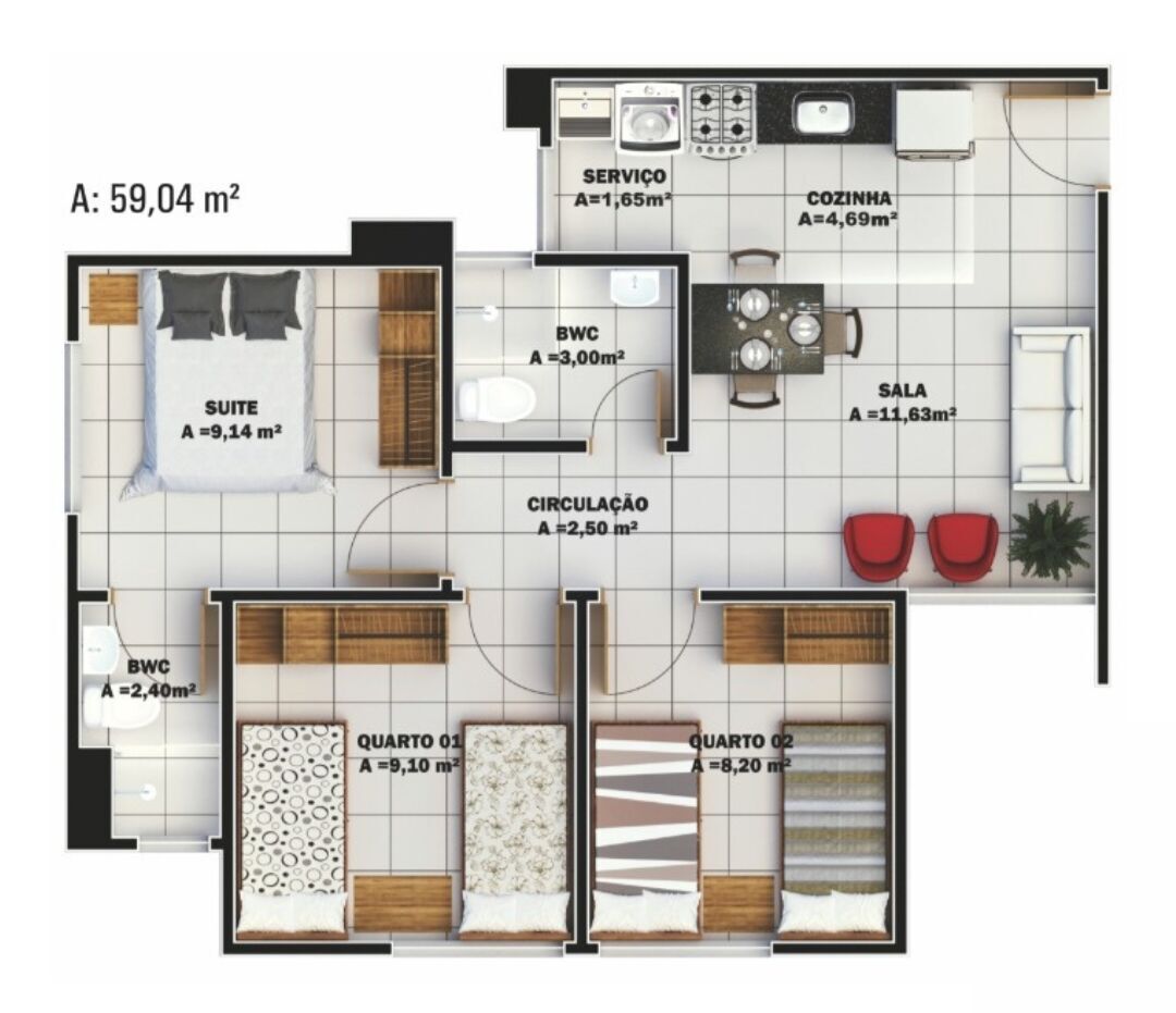 Apartamento à venda com 3 quartos, 59m² - Foto 13