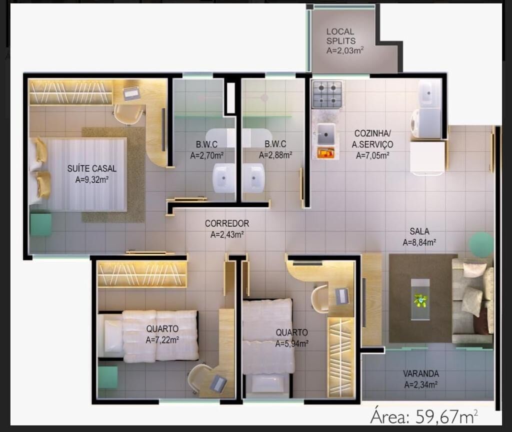 Apartamento à venda com 3 quartos, 59m² - Foto 10