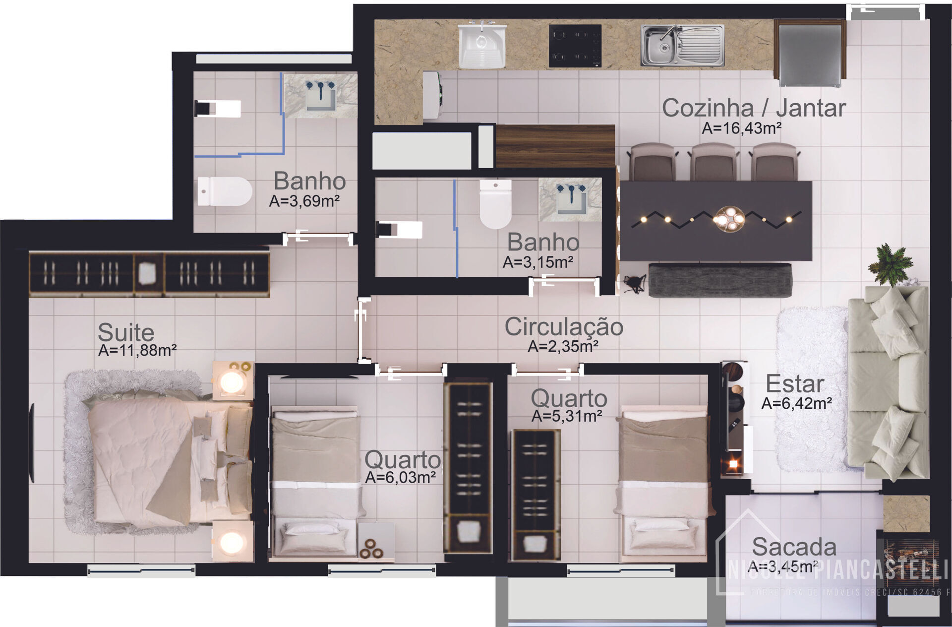 Apartamento à venda com 3 quartos, 69m² - Foto 6