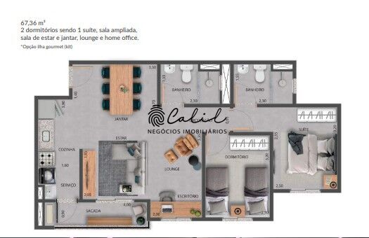 Apartamento à venda com 2 quartos, 67m² - Foto 2
