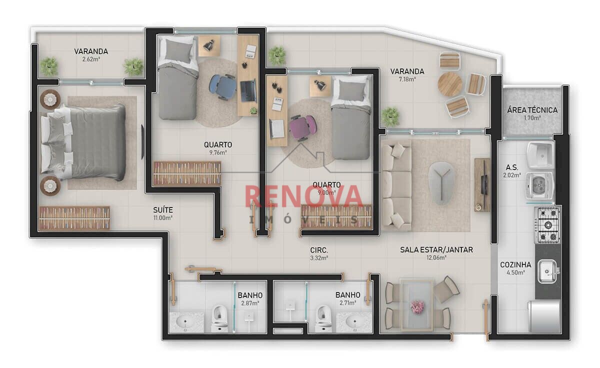 Apartamento à venda com 2 quartos, 62m² - Foto 6