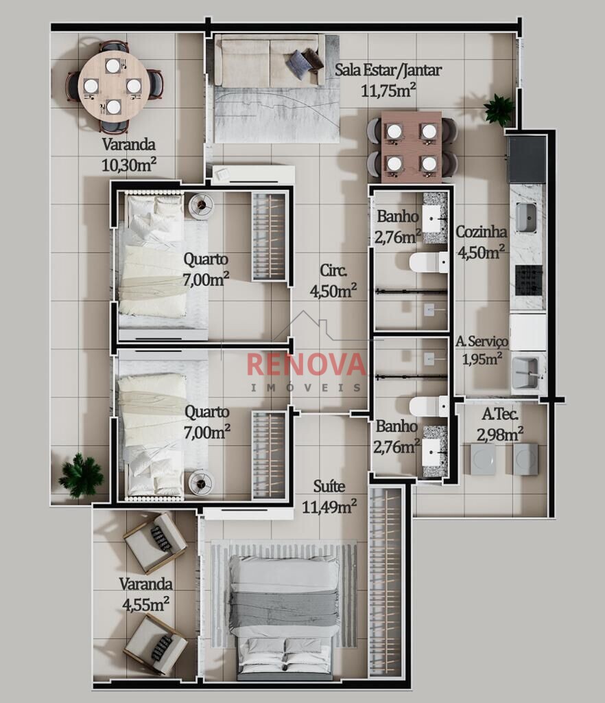 Apartamento à venda com 2 quartos, 61m² - Foto 1