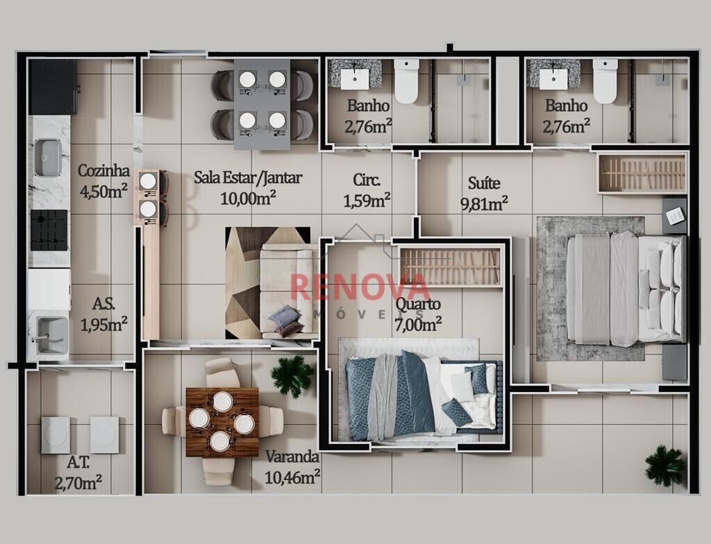 Apartamento à venda com 2 quartos, 61m² - Foto 2