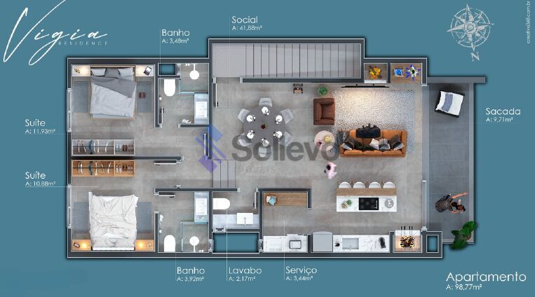 Apartamento à venda com 2 quartos, 100m² - Foto 3