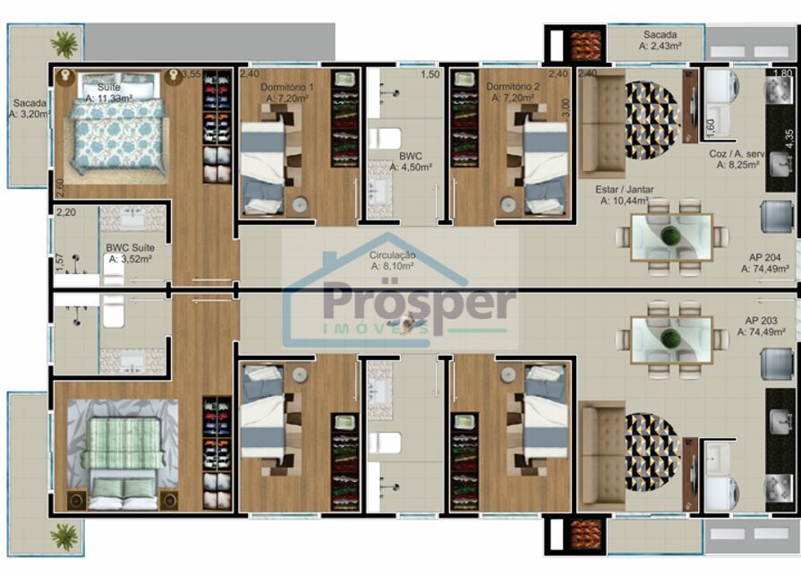 Apartamento de 3 quartos, 74m² no bairro Iririú, em Joinville | Eu Corretor