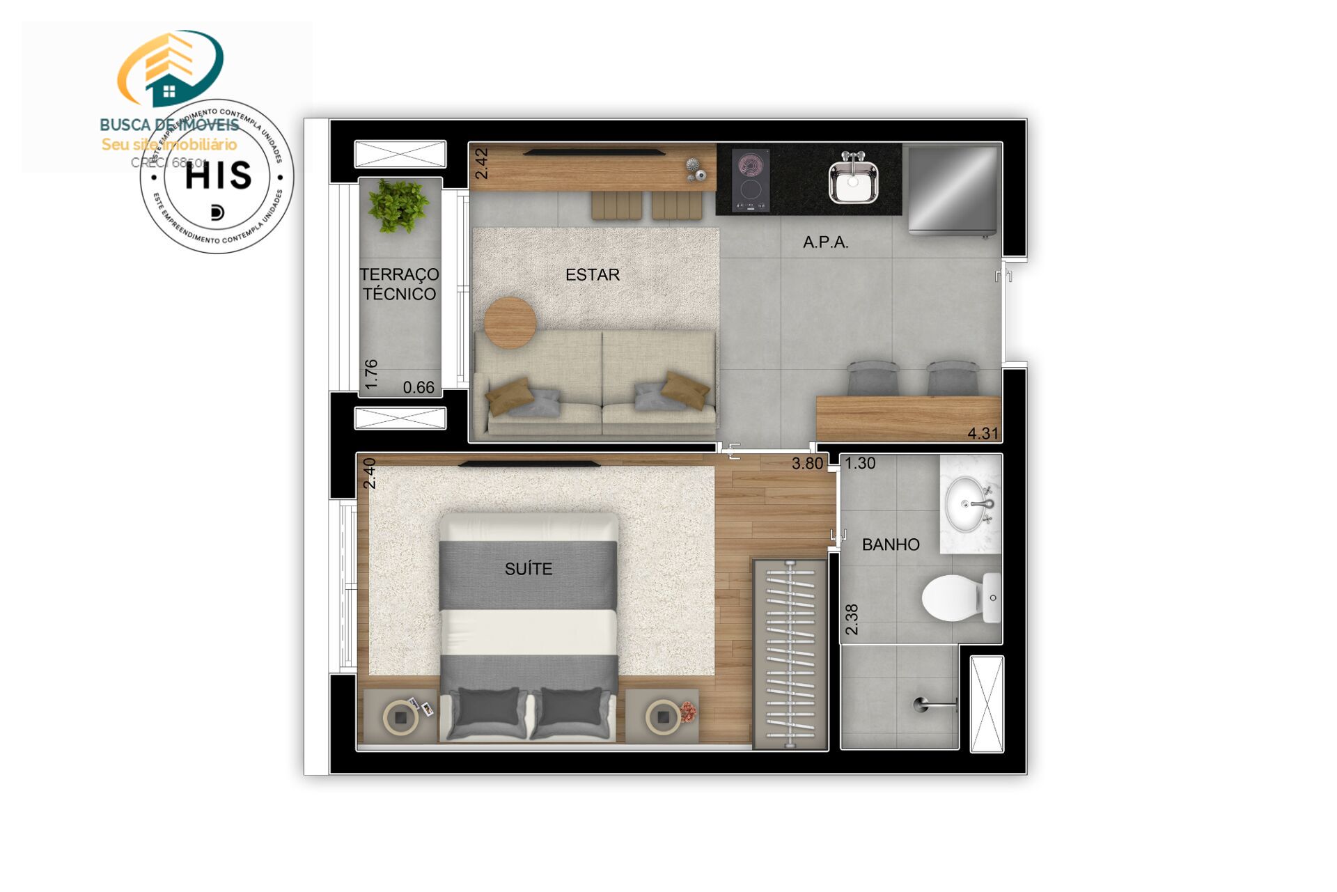 Apartamento, 1 quarto, 28 m² - Foto 4