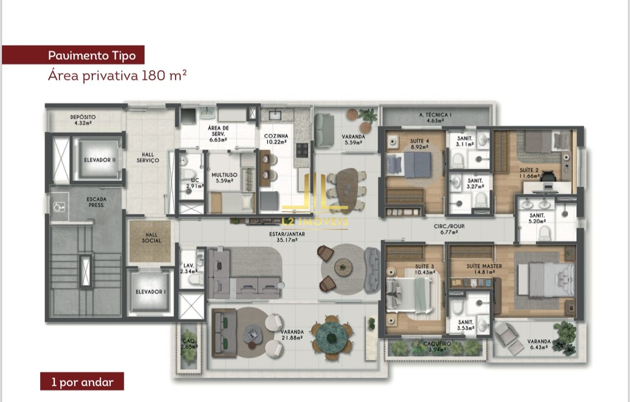 Apartamento à venda com 4 quartos, 180m² - Foto 2