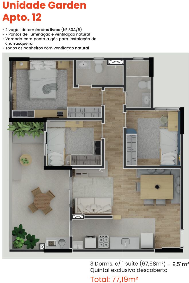 Apartamento à venda com 3 quartos, 77m² - Foto 2