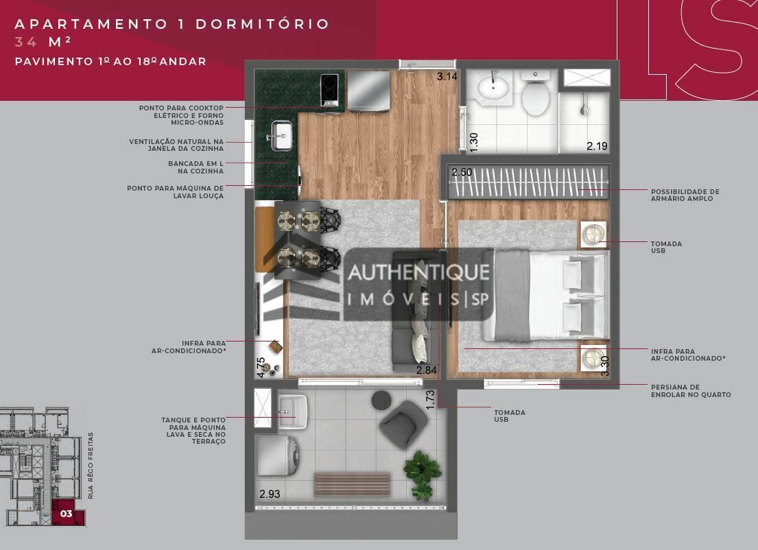 Apartamento à venda com 1 quarto, 34m² - Foto 19