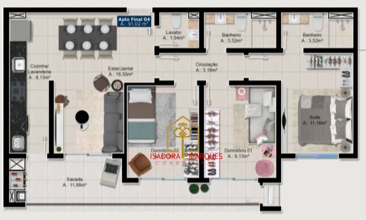 Apartamento de 3 quartos, 91m² no bairro Cassino, em Rio Grande | Eu Corretor