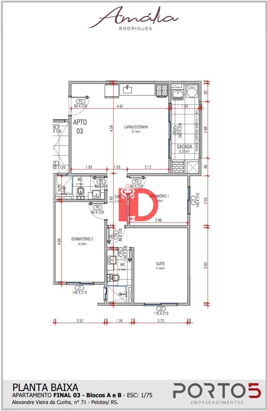 Apartamento de 3 quartos, 75m² no bairro Três Vendas, em Pelotas | Eu Corretor