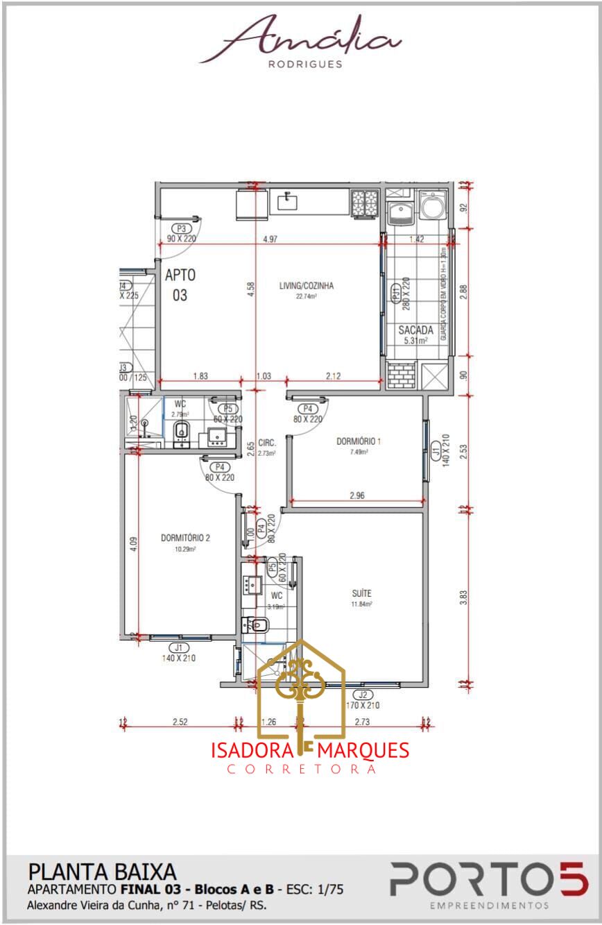Apartamento de 3 quartos, 75m² no bairro Três Vendas, em Pelotas | Eu Corretor