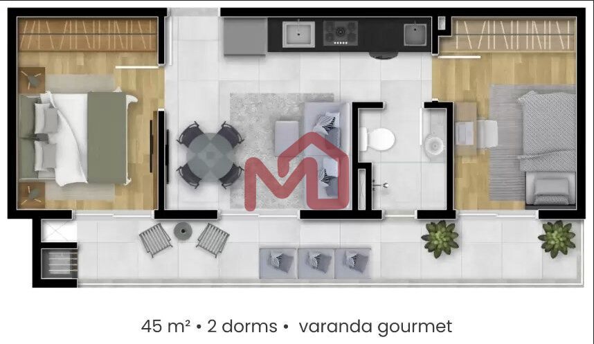 Apartamento, 2 quartos, 45 m² - Foto 2