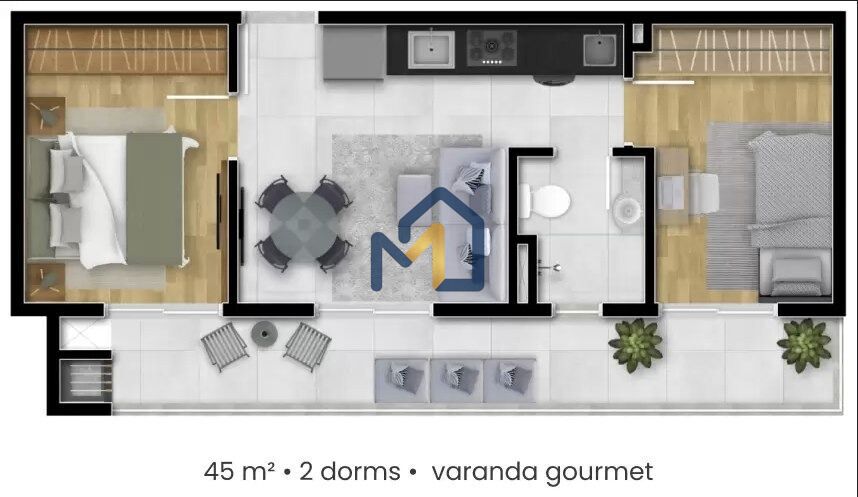 Apartamento, 2 quartos, 45 m² - Foto 2