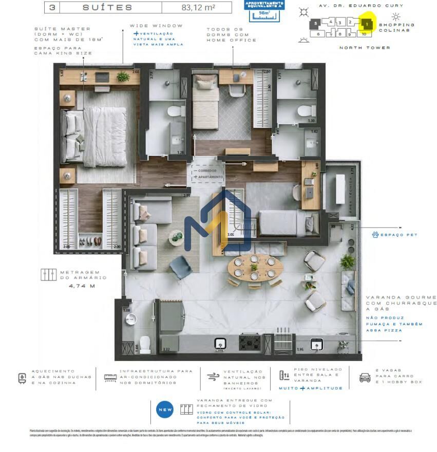 Apartamento, 3 quartos, 83 m² - Foto 2