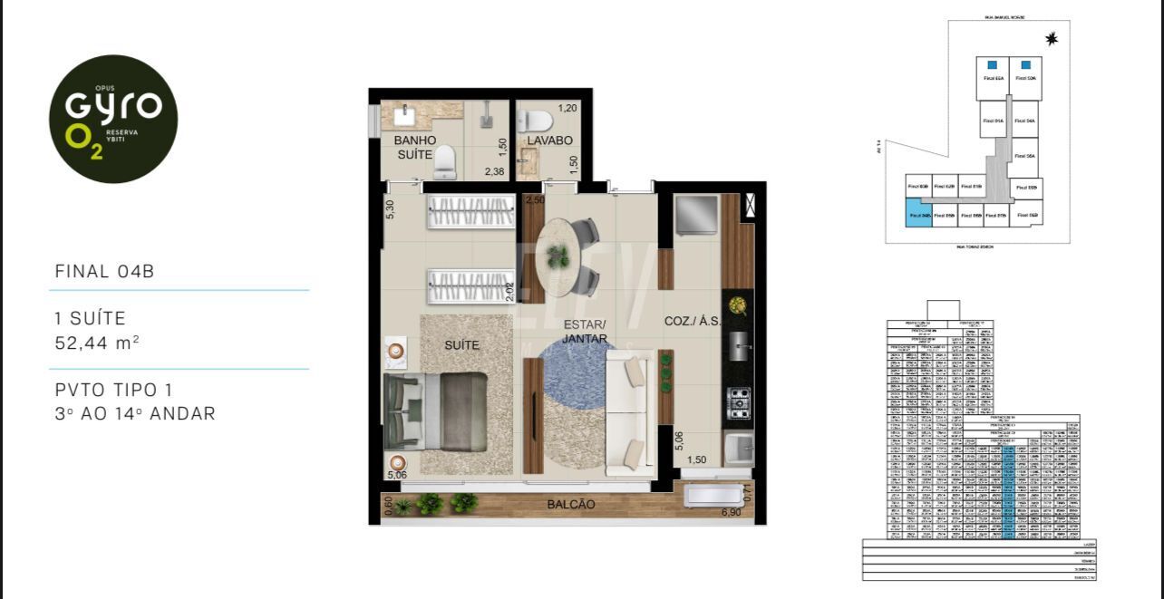 Apartamento à venda com 1 quarto, 52m² - Foto 2