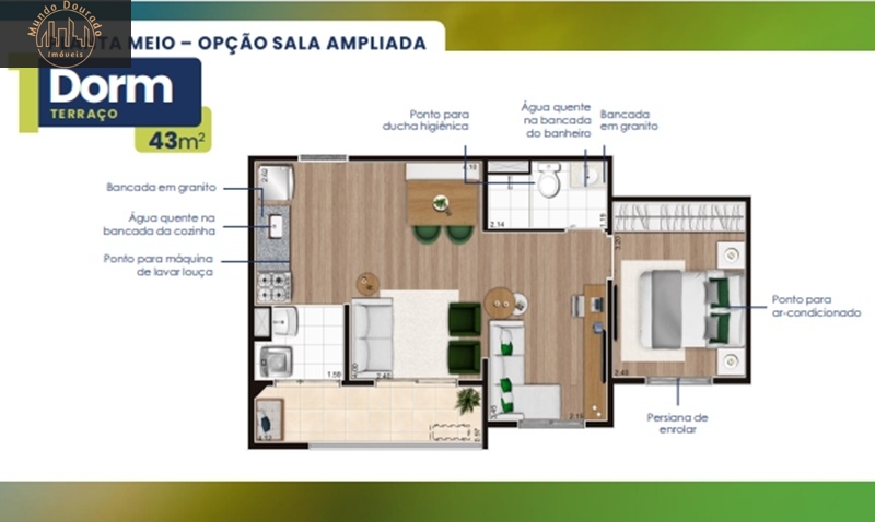 Apartamento à venda com 2 quartos, 43m² - Foto 3