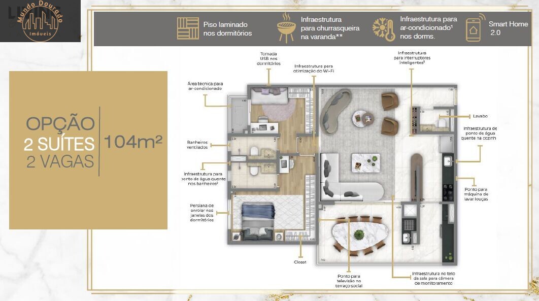 Apartamento à venda com 3 quartos, 104m² - Foto 2