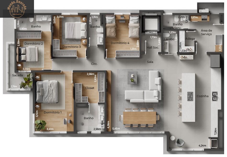 Apartamento à venda com 4 quartos, 195m² - Foto 8