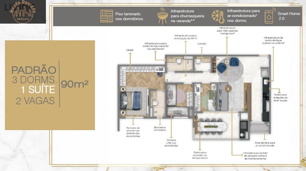 Apartamento à venda com 3 quartos, 90m² - Foto 3