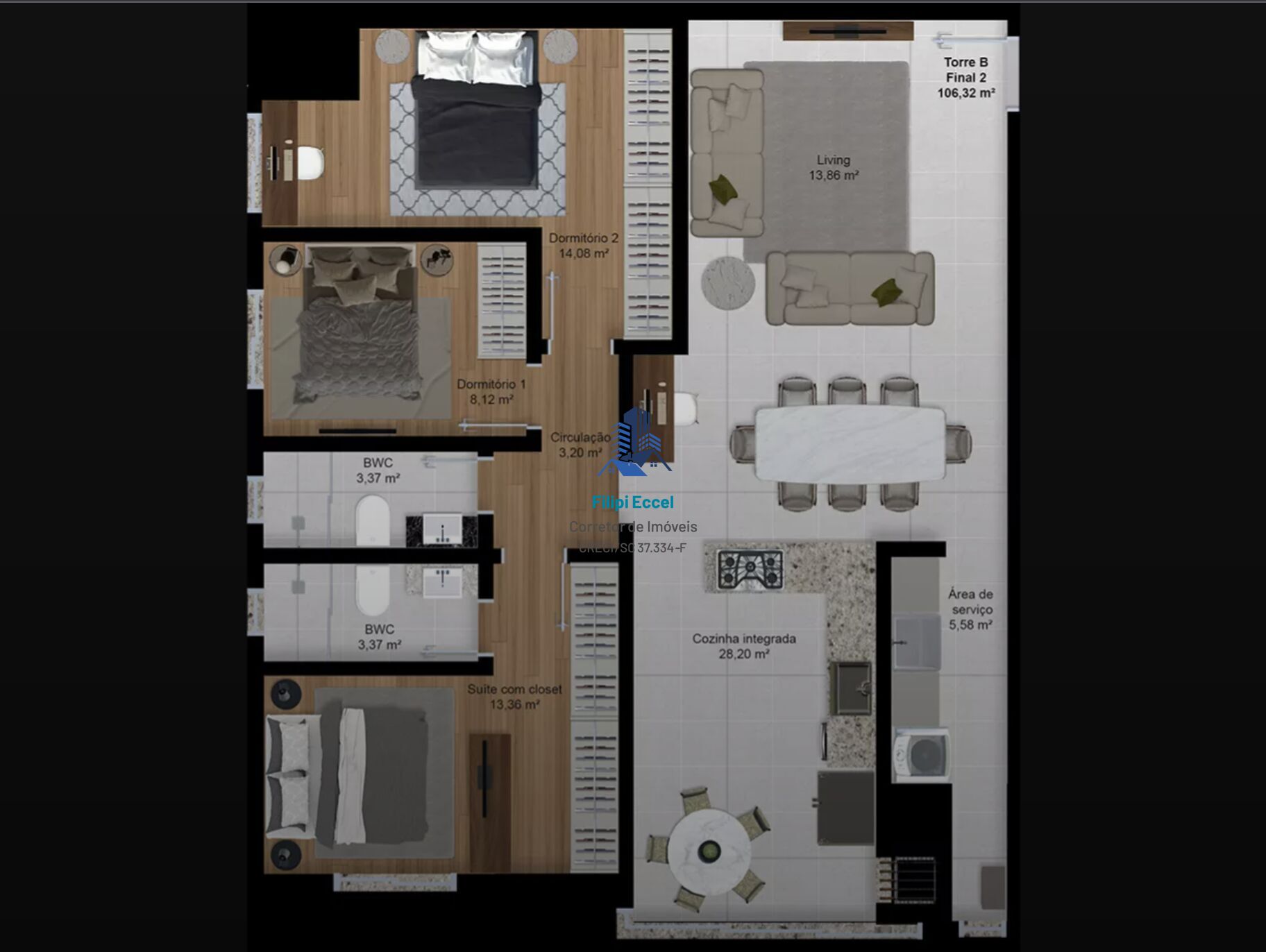 Apartamento de 3 quartos, 106m² no bairro Souza Cruz, em Brusque | Eu Corretor