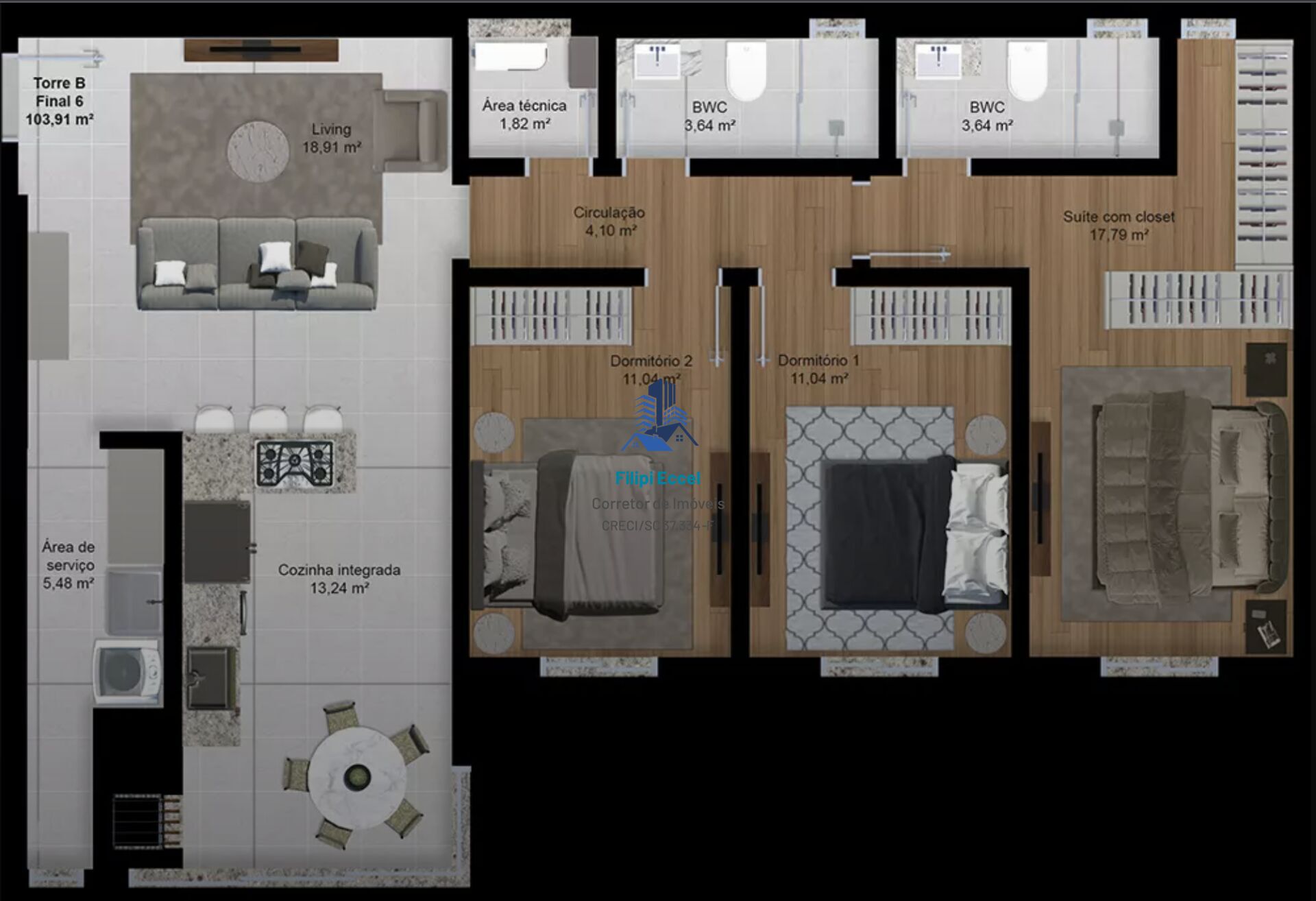 Apartamento de 3 quartos, 103m² no bairro Souza Cruz, em Brusque | Eu Corretor