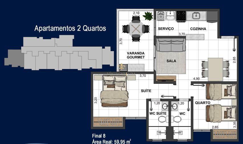 Flat/Apart Hotel à venda com 2 quartos, 59m² - Foto 2