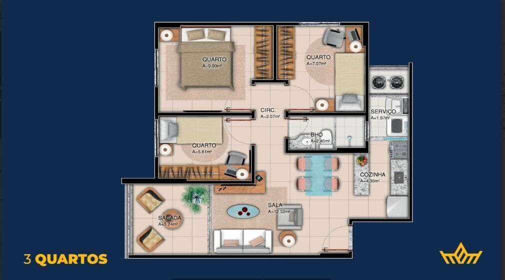 Apartamento, 3 quartos, 57 m² - Foto 9
