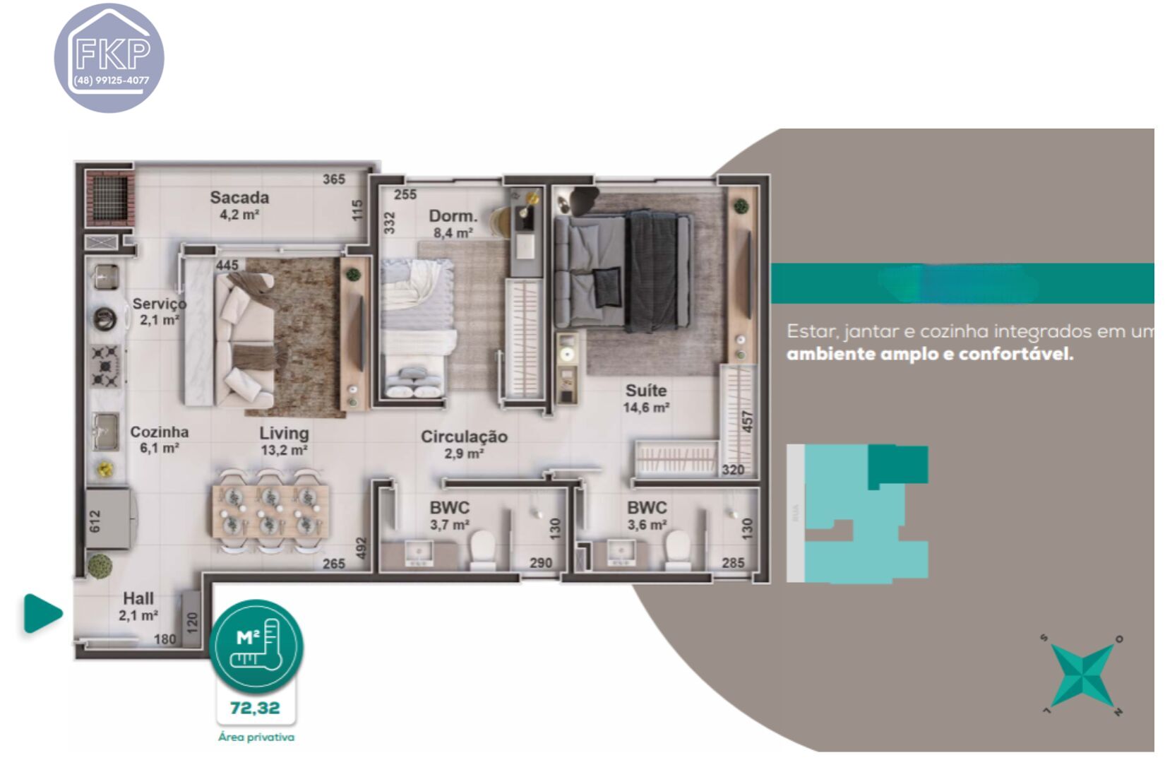 Apartamento à venda com 2 quartos, 72m² - Foto 3