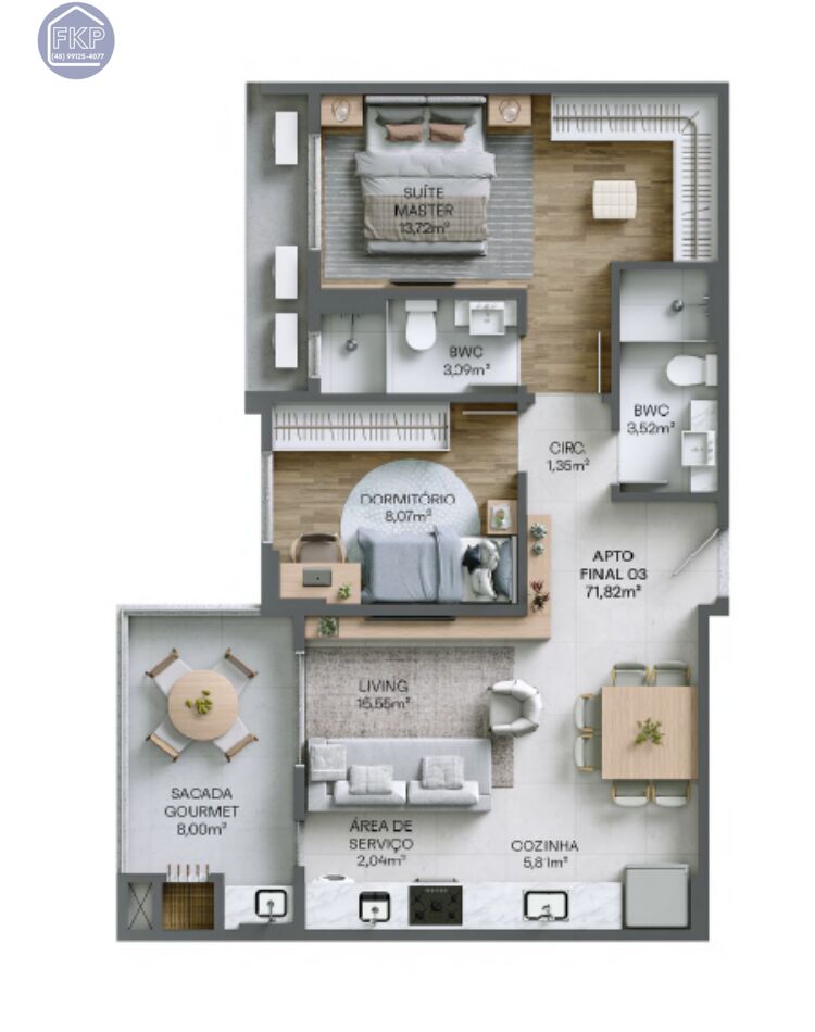 Apartamento, 2 quartos, 71 m² - Foto 3